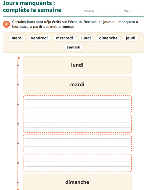 Aperçu de la fiche Jours et mois pour École maternelle (grande section, 5-7 ans)