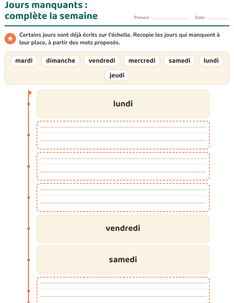 Aperçu de la fiche Jours et mois pour École maternelle (grande section, 5-7 ans)