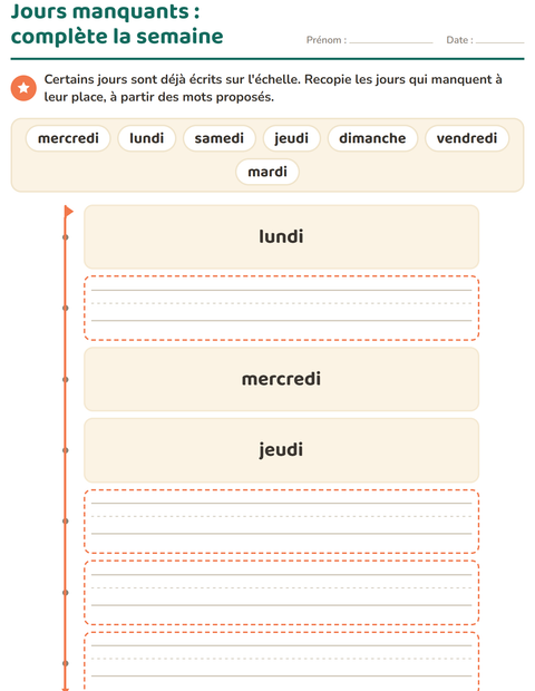 Aperçu de la fiche Jours et mois pour École maternelle (grande section, 5-7 ans)