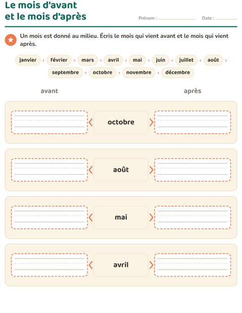 Aperçu de la fiche Jours et mois pour CP (cours préparatoire)