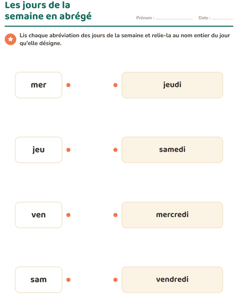 Aperçu de la fiche Jours et mois pour CP (cours préparatoire)