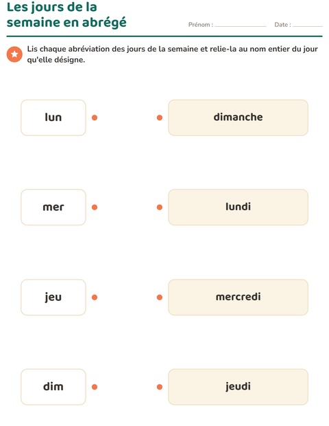 Aperçu de la fiche Jours et mois pour CP (cours préparatoire)