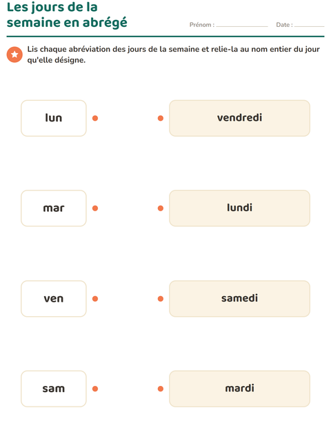 Aperçu de la fiche Jours et mois pour CP (cours préparatoire)