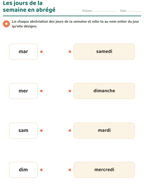 Aperçu de la fiche Jours et mois pour CP (cours préparatoire)