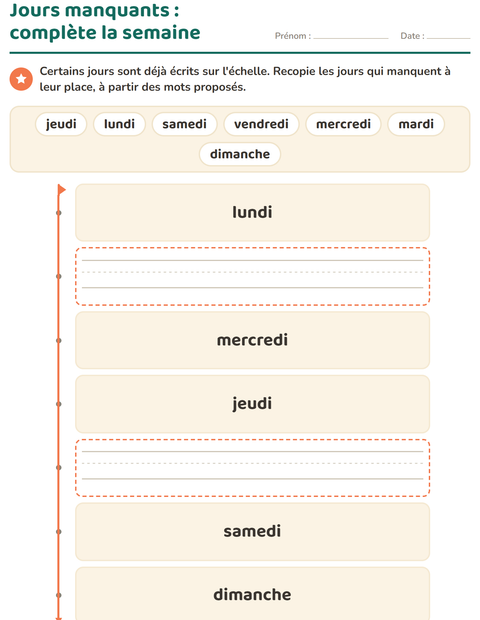 Aperçu de la fiche Jours et mois pour École maternelle (grande section, 5-7 ans)