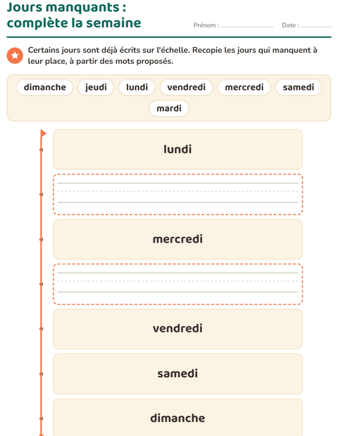 Aperçu de la fiche Jours et mois pour École maternelle (grande section, 5-7 ans)