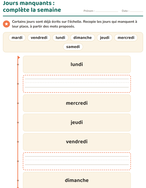Aperçu de la fiche Jours et mois pour École maternelle (grande section, 5-7 ans)
