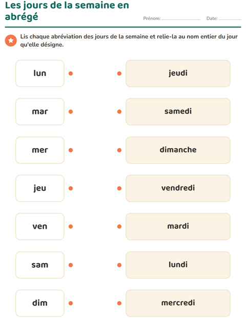 Aperçu de la fiche Jours et mois pour CP (cours préparatoire)