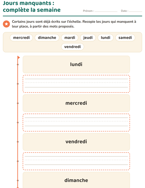 Aperçu de la fiche Jours et mois pour École maternelle (grande section, 5-7 ans)