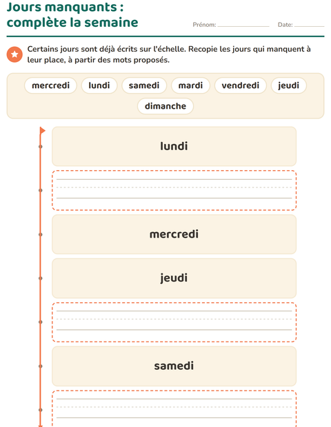 Jours manquants : complète la semaine