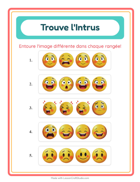 Aperçu de la fiche L'intrus avec Émotions pour École maternelle (grande section, 5-7 ans)