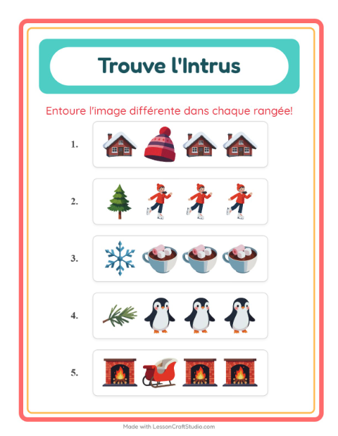 Aperçu de la fiche L'intrus avec Hiver pour École maternelle (grande section, 5-7 ans)