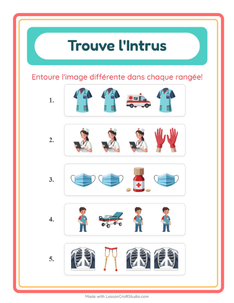 Aperçu de la fiche L'intrus avec Hôpital pour École maternelle (grande section, 5-7 ans)