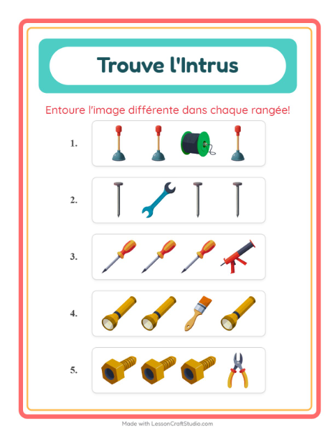 Aperçu de la fiche L'intrus avec Outils pour École maternelle (grande section, 5-7 ans)