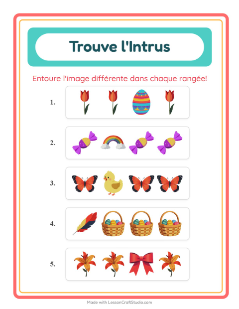 Aperçu de la fiche L'intrus avec Pâques pour École maternelle (grande section, 5-7 ans)