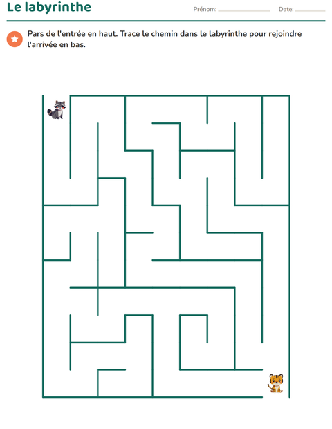Aperçu de la fiche Labyrinthes avec Animaux pour École maternelle (grande section, 5-7 ans)