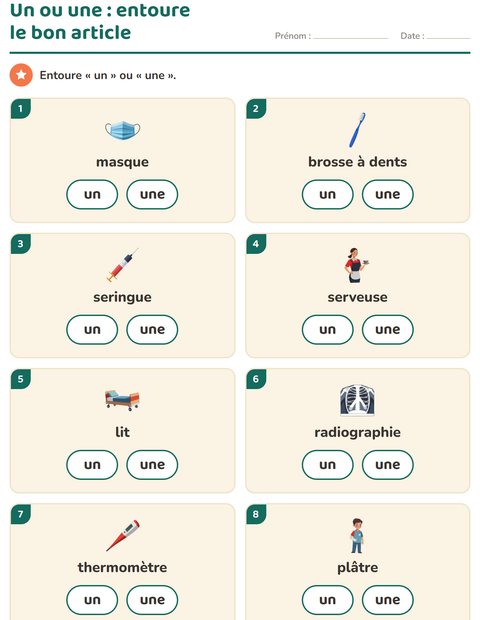 Aperçu de la fiche Le ou la avec Hôpital pour École maternelle (grande section, 5-7 ans)