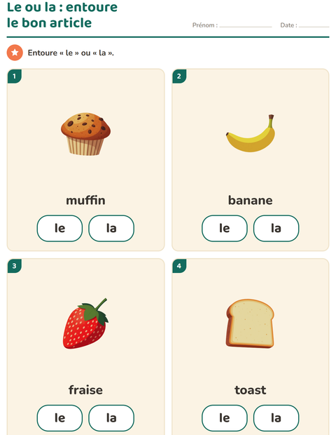 Aperçu de la fiche Le ou la avec Petit-déjeuner pour École maternelle (grande section, 5-7 ans)