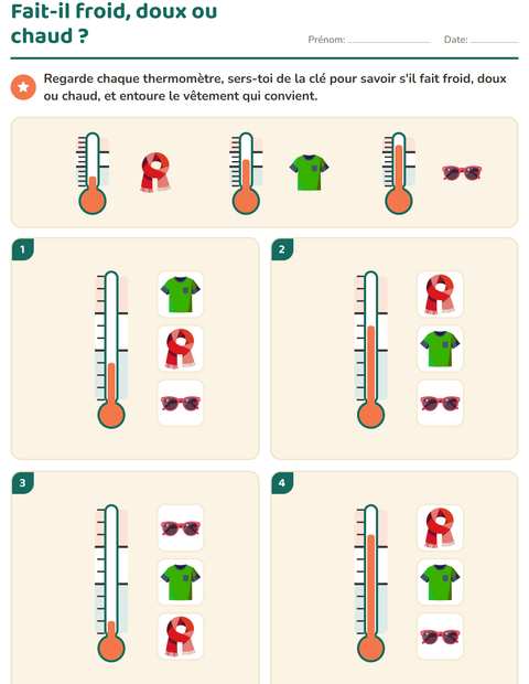 Aperçu de la fiche Le temps qu'il fait pour École maternelle (grande section, 5-7 ans)