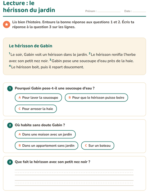 Aperçu de la fiche Lecture et compréhension pour CE1 (cours élémentaire 1)