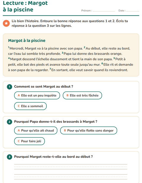 Aperçu de la fiche Lecture et compréhension pour CE1 (cours élémentaire 1)