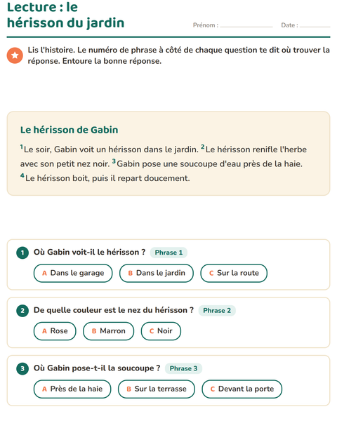 Aperçu de la fiche Lecture et compréhension pour CE1 (cours élémentaire 1)