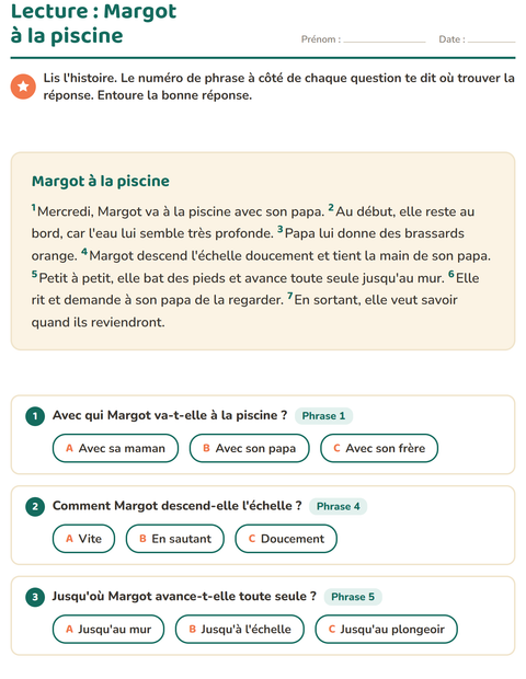Aperçu de la fiche Lecture et compréhension pour CE1 (cours élémentaire 1)