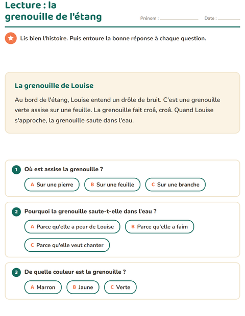 Aperçu de la fiche Lecture et compréhension pour CE1 (cours élémentaire 1)