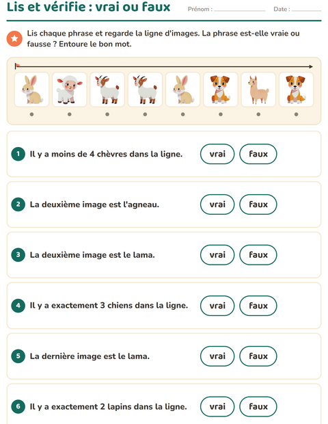 Aperçu de la fiche Lecture de consignes avec Animaux de la ferme pour CP (cours préparatoire)