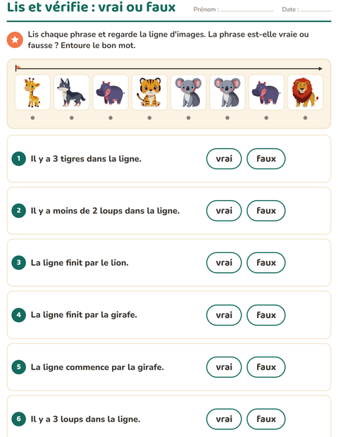 Aperçu de la fiche Lecture de consignes avec Animaux du zoo pour CP (cours préparatoire)