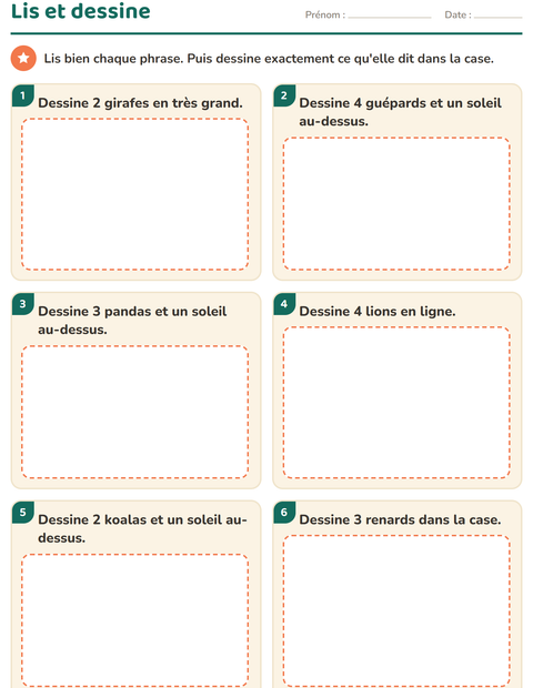 Aperçu de la fiche Lecture de consignes avec Animaux du zoo pour CP (cours préparatoire)