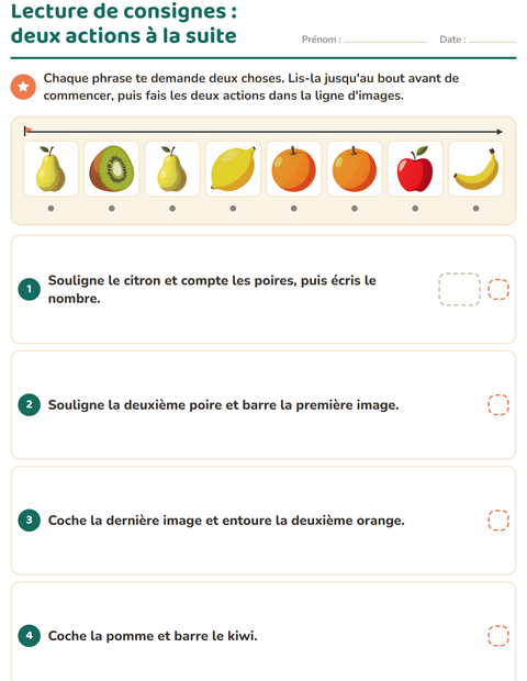 Aperçu de la fiche Lecture de consignes avec Au supermarché pour CP (cours préparatoire)