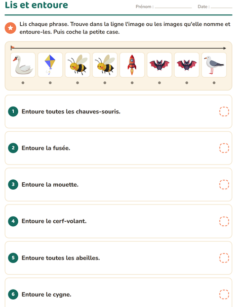 Aperçu de la fiche Lecture de consignes avec Choses qui volent pour CP (cours préparatoire)