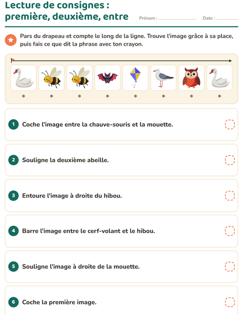 Aperçu de la fiche Lecture de consignes avec Choses qui volent pour CP (cours préparatoire)
