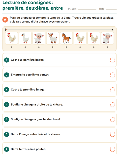 Aperçu de la fiche Lecture de consignes avec Animaux de la ferme pour CP (cours préparatoire)
