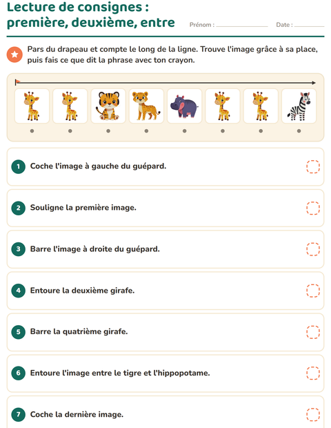 Aperçu de la fiche Lecture de consignes avec Animaux du zoo pour CP (cours préparatoire)