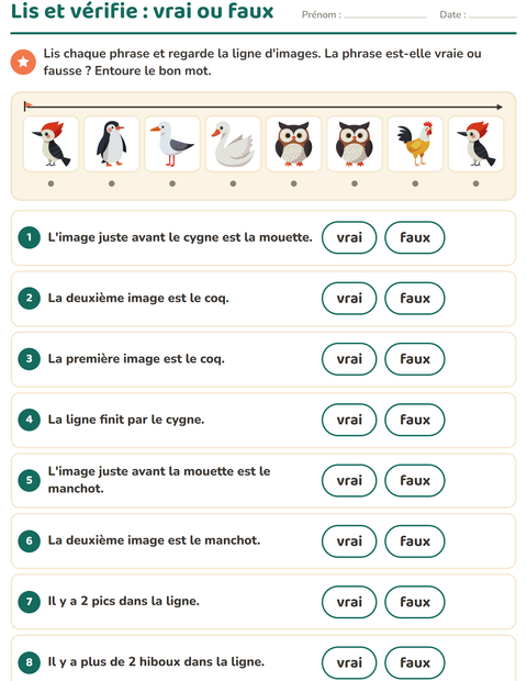 Aperçu de la fiche Lecture de consignes avec Oiseaux 2 pour CP (cours préparatoire)