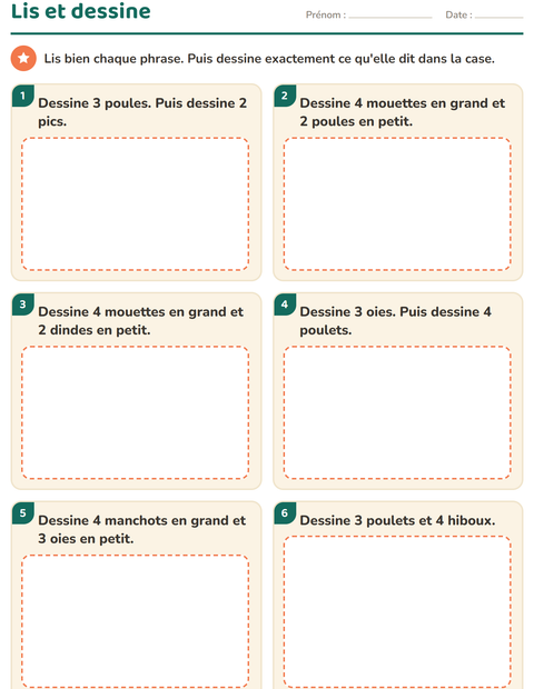 Aperçu de la fiche Lecture de consignes avec Oiseaux 2 pour CP (cours préparatoire)