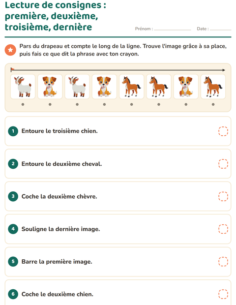 Aperçu de la fiche Lecture de consignes avec Animaux de la ferme pour CP (cours préparatoire)