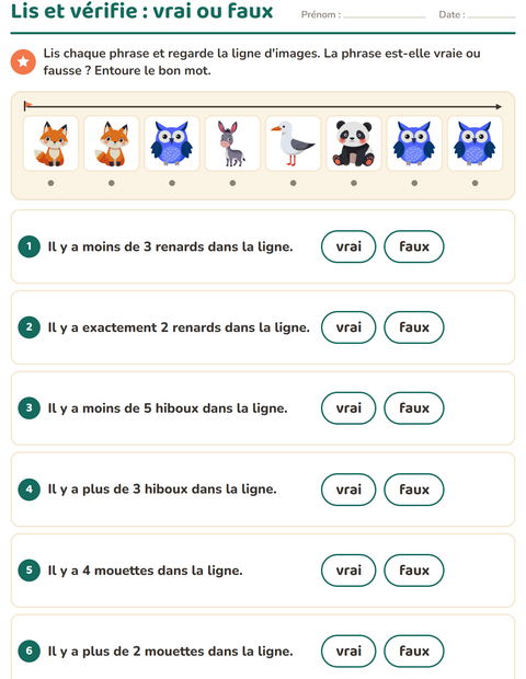 Aperçu de la fiche Lecture de consignes avec Animaux pour CP (cours préparatoire)