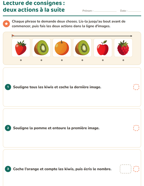 Aperçu de la fiche Lecture de consignes avec Au supermarché pour CP (cours préparatoire)