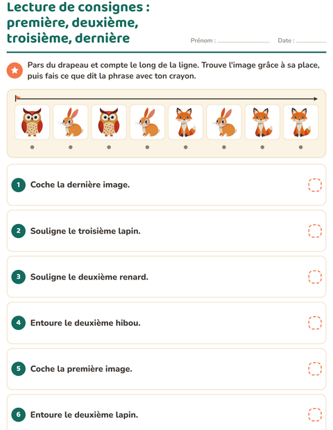 Aperçu de la fiche Lecture de consignes avec Créatures de la forêt pour CP (cours préparatoire)