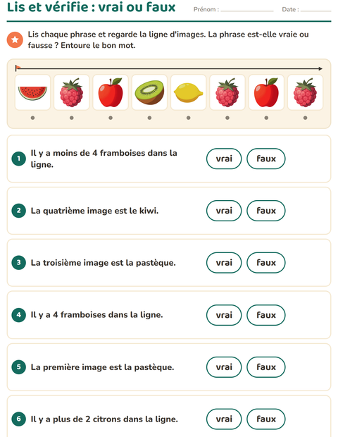 Aperçu de la fiche Lecture de consignes avec Fruits pour CP (cours préparatoire)