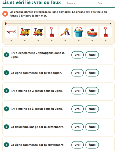 Aperçu : Lis et vérifie : vrai ou faux sur la ligne d'images