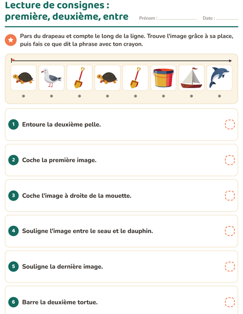Aperçu de la fiche Lecture de consignes avec Plage pour CP (cours préparatoire)