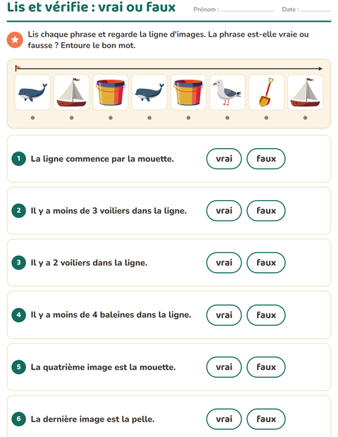 Aperçu de la fiche Lecture de consignes avec Plage pour CP (cours préparatoire)