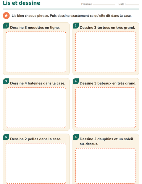 Aperçu de la fiche Lecture de consignes avec Plage pour CP (cours préparatoire)