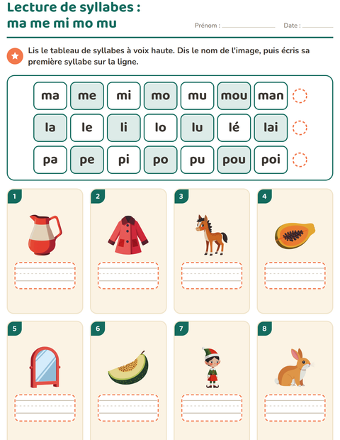 Aperçu de la fiche Lecture de syllabes pour CP (cours préparatoire)