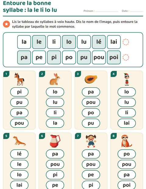 Aperçu de la fiche Lecture de syllabes pour CP (cours préparatoire)