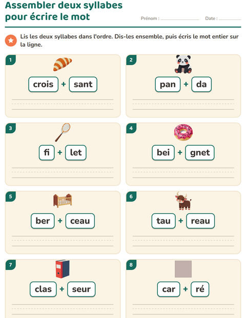 Aperçu de la fiche Lecture de syllabes pour CP (cours préparatoire)